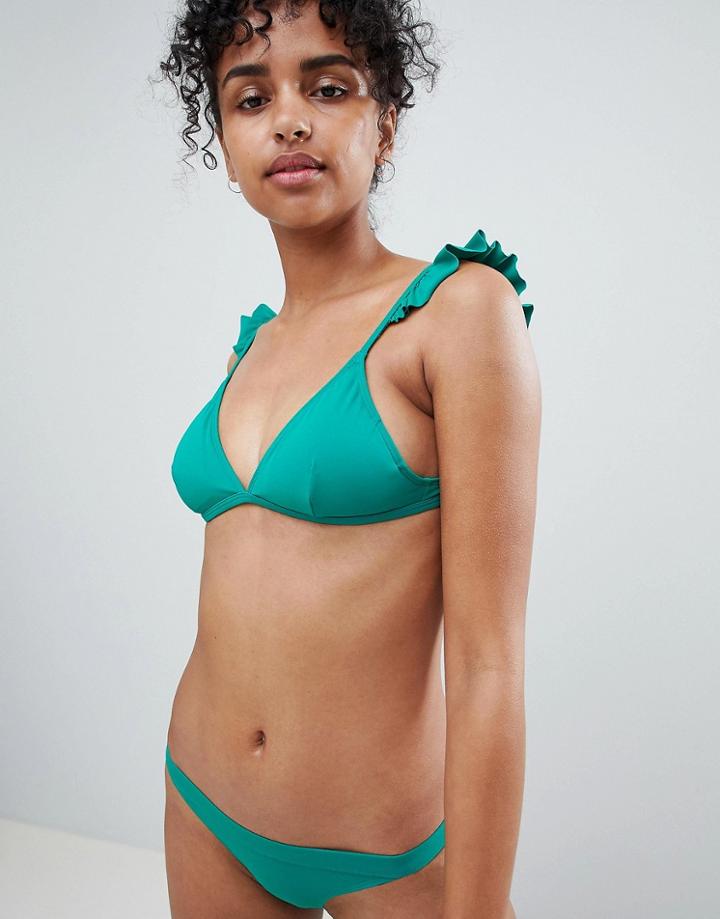 Monki Ruffle Strap Bikini Top - Green