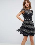 Needle & Thread Embellished Dress With High Neck And Frill Cap Sleeve - Black