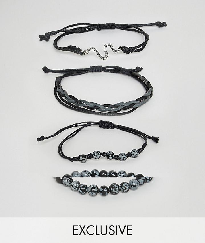Reclaimed Vintage Inspired Bracelet Pack In Black Exclusive At Asos - Black