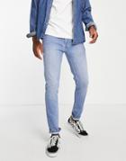 Topman Stretch Skinny Jeans In Light Wash Blue-blues