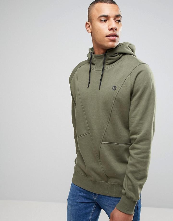 Jack & Jones Core Overhead Hoodie With Asymmetrical Seam Detail - Green