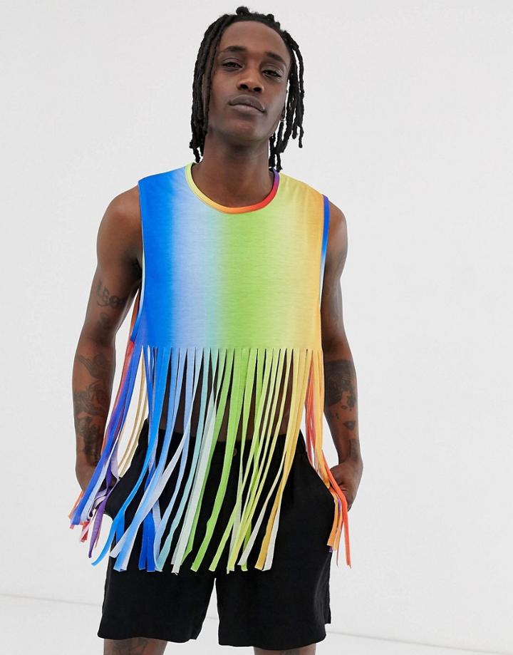 Urban Threads Festival Rainbow Fringed Tank In Crop - Multi