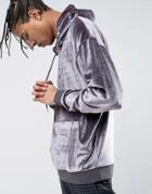 Asos Oversized Velvet Half Zip Hoodie In Gray - Gray