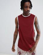 Asos Design Longline Sleeveless T-shirt With Curve Hem With Contrast Side Panel In Red - Red