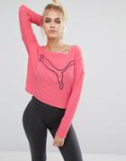 Puma Long Sleeved Slouchy T-shirt With Oversized Logo - Pink