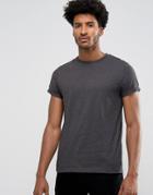Asos T-shirt With Crew Neck And Roll Sleeve In Gray - Gray