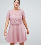 Club L Plus Lace Overlay Scuba Skater Dress - Pink