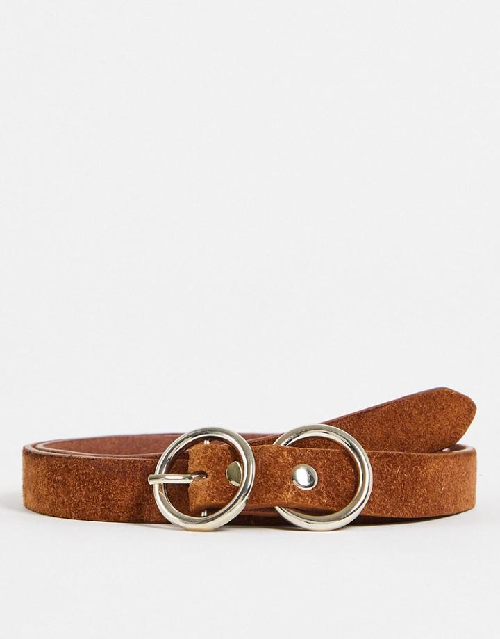 Urbancode Leather Double Buckle Belt In Tan-brown