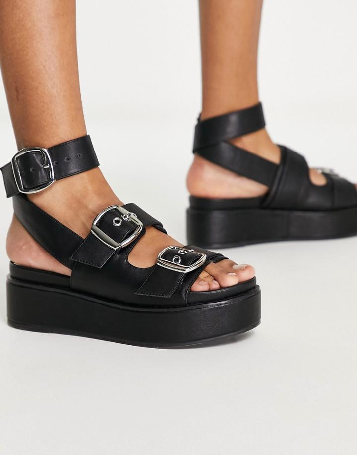 Asos Design Thistle Chunky Buckle Flatform Sandal In Black