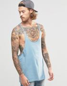 Asos Tank With Raw Edge Extreme Racer Back In Blue - Blue