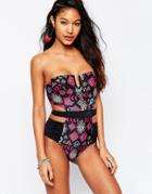 Asos Geo-tribal Animal Print Contrast V Wire Swimsuit - Geo-tribal Animal