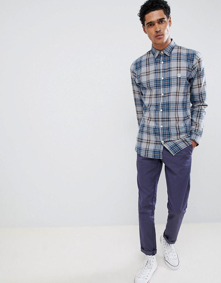 Le Breve Flannel Longline Check Shirt - Blue