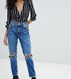 Bershka Ripped Knee Jean-blue