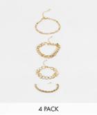 Asos Design Pack Of 4 Chain Bracelets With Crystal In Gold Tone