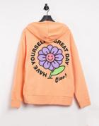 Asos Design Oversized Hoodie In Orange With Cartoon Flower Back Print