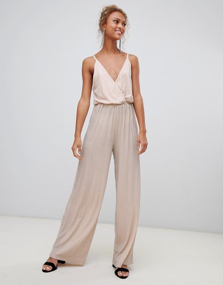 New Look Wrap Jumpsuit In Shimmer - Pink