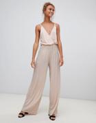 New Look Wrap Jumpsuit In Shimmer - Pink