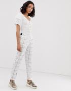 Only Grid Check Tapered Pants - Cream