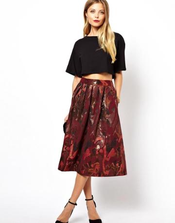 Asos Full Midi Skirt In Camo Jacquard Print
