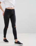New Look Raw Edge Skinny Jeans - Black