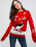 Brave Soul Ski Ya Later Holidays Sweater - Red