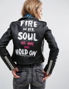 Bershka Stud And Graffiti Biker Jacket - Black