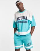 Asos Actual Athleisure Oversized T-shirt With Splicing Detail In Green - Part Of A Set