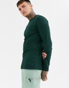 Asos Design Organic Long Sleeve T-shirt With Crew Neck In Green