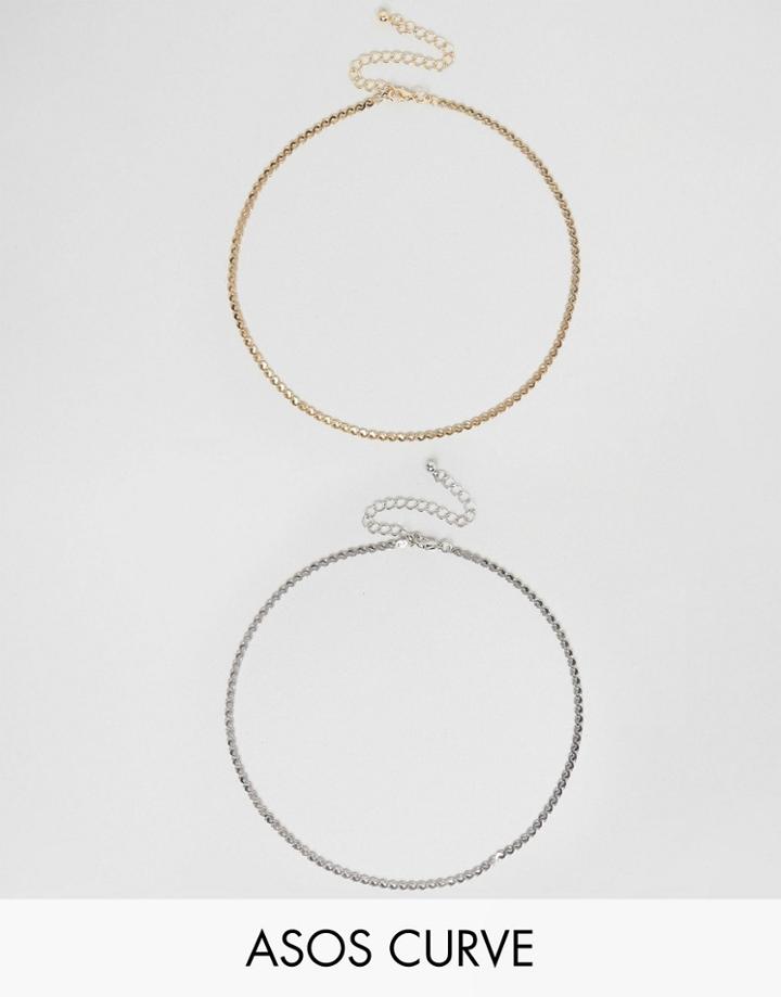 Asos Curve Pack Of 2 Chain Choker Necklaces - Multi