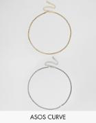 Asos Curve Pack Of 2 Chain Choker Necklaces - Multi