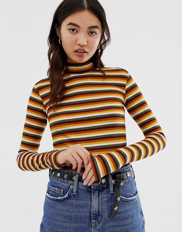 Maison Scotch Striped Roll Neck Long Sleeved Top