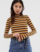 Maison Scotch Striped Roll Neck Long Sleeved Top