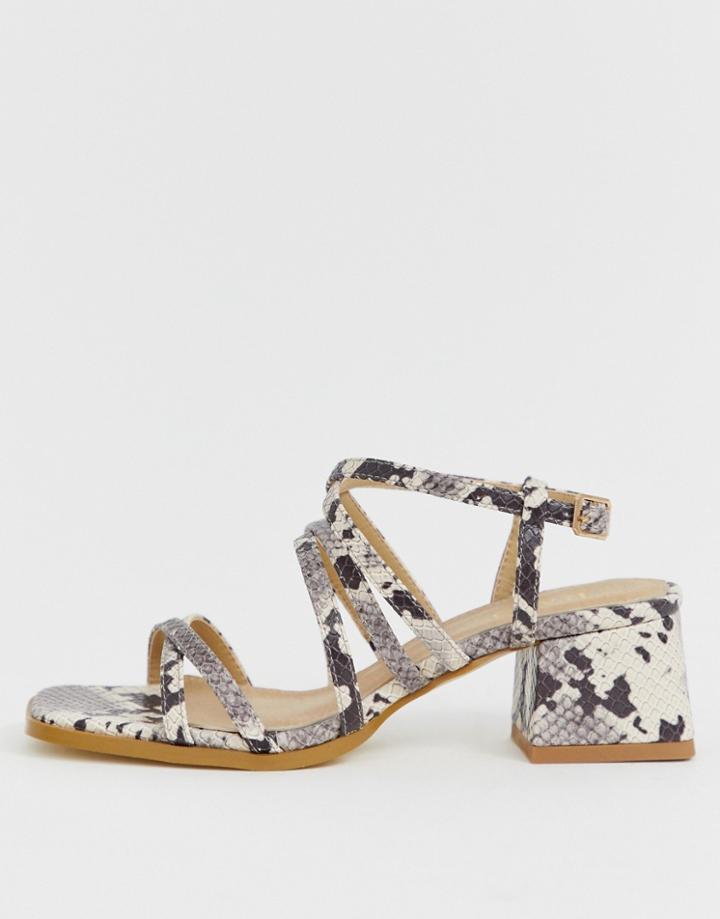 Raid Fabrizia Snake Effect Strappy Mid Heeled Square Toe Sandals - Beige