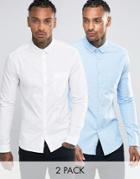 Asos Skinny Fit Oxford Shirt In White And Blue 2 Pack - Multi