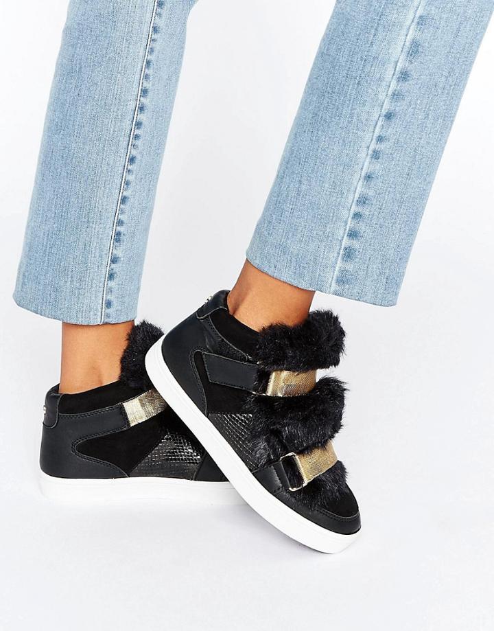 Carvela Lovely Furry Strap High Top Sneakers - Black