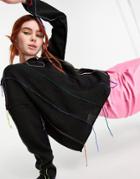 The Ragged Priest Relaxed Sweater With Neon Threads-black