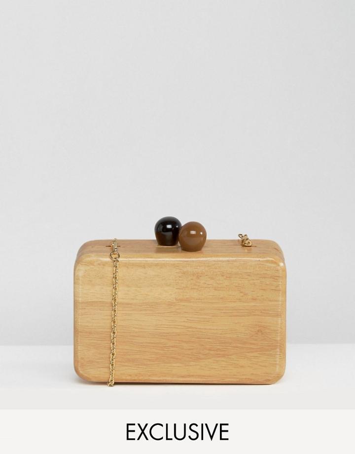 Reclaimed Vintage Wooden Clutch Bag With Cross Body Chain - Brown