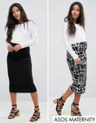 Asos Maternity Over The Bump Skirt 2 Pack Midi In Print & Plain - Black