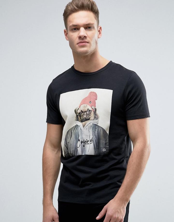 Jack & Jones Originals T-shirt With Pug Graphic Print - Black