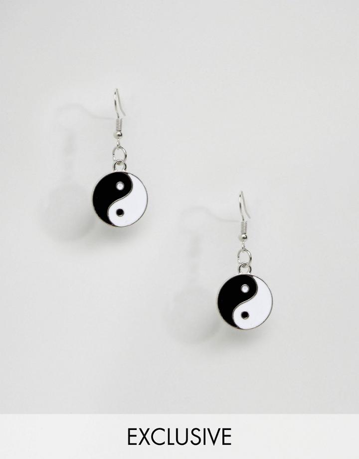 Reclaimed Vintage Inspired Earrings With Yin Yang - Silver