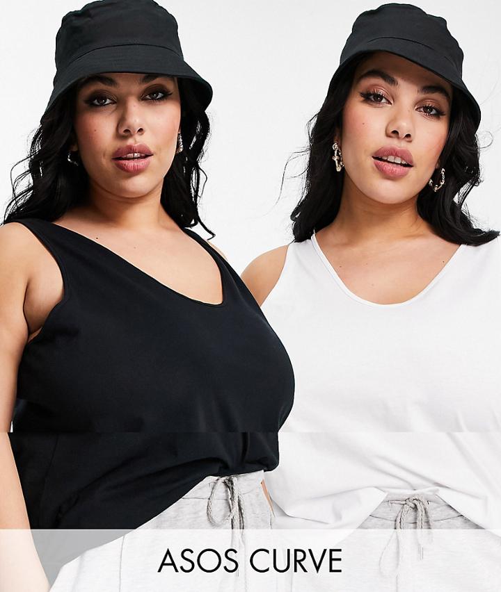 Asos Design Curve Ultimate Organic Cotton Scoop Neck Tank In 2 Pack Save-multi