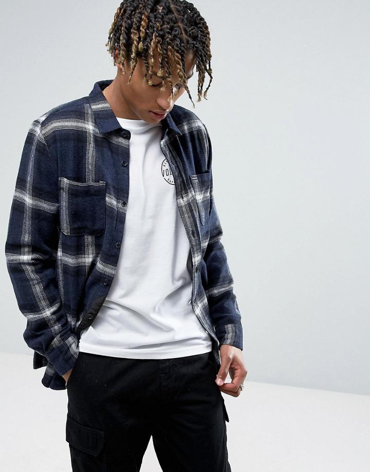 Volcom Lexicon Checked Shirt In Regular Fit - Navy