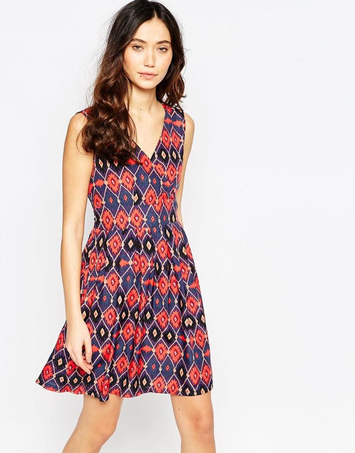 Iska Wrap Front Dress In Geo-tribal Print - Multi