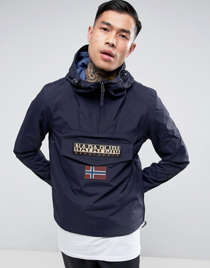 Napapijri Rainforest Overhead Jacket Hooded Layered Nylon In Navy - Navy