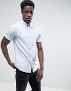 Jack & Jones Originals Linen Mix Short Sleeve Slim Fit Button Down Shirt - Blue
