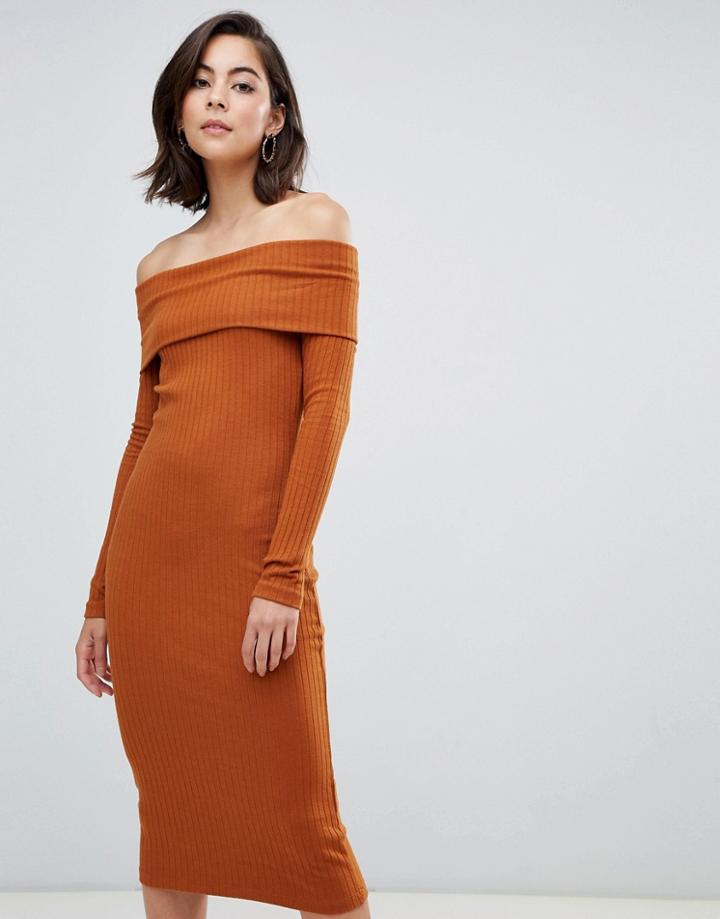 Zibi London Off Shoulder Ribbed Sweater Dress - Red