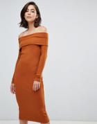 Zibi London Off Shoulder Ribbed Sweater Dress - Red