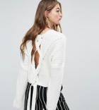 Missguided Lace Up Back Sweater - Cream