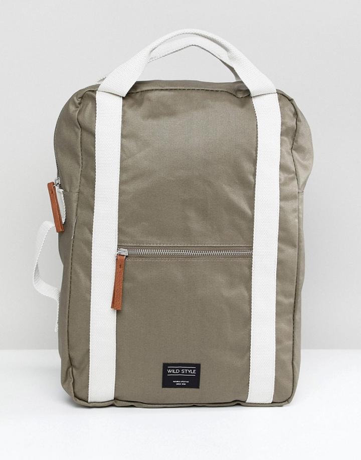 Bershka Wax Cotton Canvas Backpack In Khaki - Green