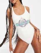 Asos Design Motif Print Swimsuit In Off White